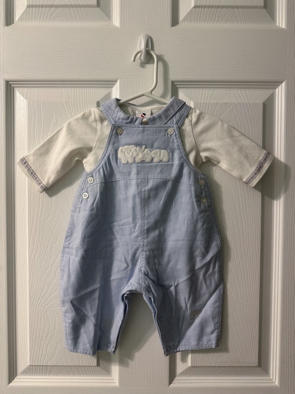 Absorba Baby Boy Overalls Set - Blue Gingham Elephant - 3M
